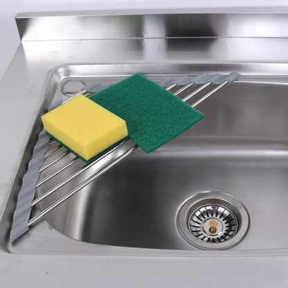 Over the Sink Dish Drying Rack Roll Up Dish Drying Rack and Triangle Dish Drying Rack for Sink Kitchen Corner Dish Drainer Mat Foldable Stainless Steel Corner Sink Rack for Kitchen (Triangle)