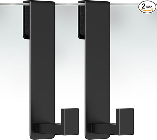 WUIVIUT Heavy-Duty Stainless Steel 7.5 Inch Over The Glass Door Shower Hooks - Towel Hooks for Frameless Shower Glass Door Bathroom Holder for Washroom(L Shape 2 Pack, Fits 3/8'' Thick)