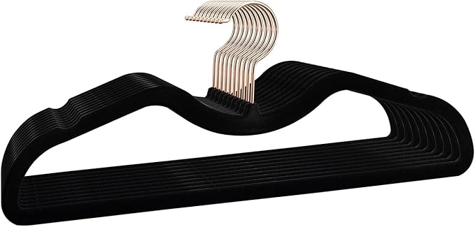 ZBODIMP Velvet Short Neck Hangers - Heavy-Duty, Non-Slip Felt Surface, Space-Saving Design with Anti-Slip Grooves & Shoulder Shape, 360° Rotating Hooks, Durable for Coats, Shirt& Dresses (10, Black C)
