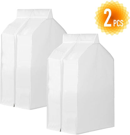 2 Pack 35 Inch Wide Garment Bags for Hanging Clothes with Zipper, Large Hanging Garment Bags for Closet Storage White, Bottom Enclosed Clothes Protectors for Hanging Clothes(35x22x20in)
