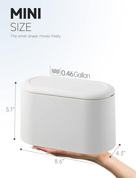 Mini Trash Can with Lid Removable Small Garbage Can, Tiny Plastic Trash Bin, Pop Up Countertop Wastebasket, Counter Garbage Lint Bin for Bathroom,Office,Kitchen,Desk(White)