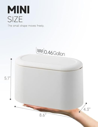 Mini Trash Can with Lid Removable Small Garbage Can, Tiny Plastic Trash Bin, Pop Up Countertop Wastebasket, Counter Garbage Lint Bin for Bathroom,Office,Kitchen,Desk(White)