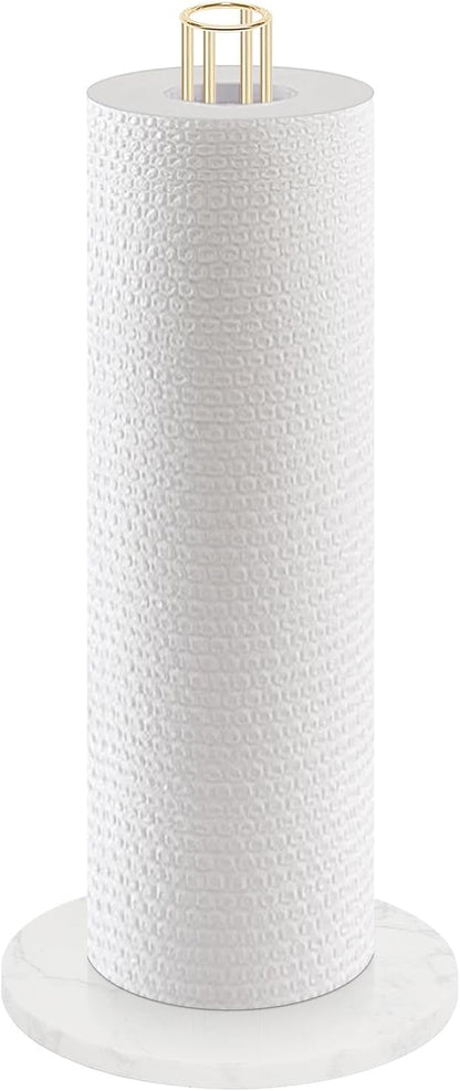 NearMoon Paper Towel Holder Countertop, Sturdy Kitchen Paper Towel Stand Dispenser-All Metal, Standard or Jumbo-Sized for Kitchen Countertop,Farmhouse, Living Room (Marble Base, Gold)