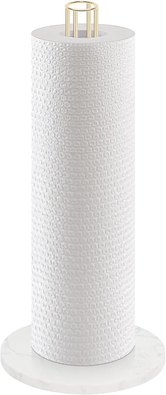 NearMoon Paper Towel Holder Countertop, Sturdy Kitchen Paper Towel Stand Dispenser-All Metal, Standard or Jumbo-Sized for Kitchen Countertop,Farmhouse, Living Room (Marble Base, Gold)
