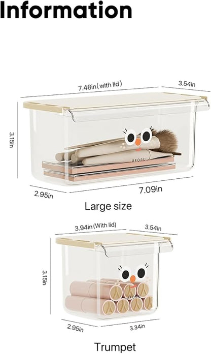Self-Adhesive Under-Desk Drawer Slide-Out Organiser With Hanging Clear Acrylic Shelf Storage Organiser For Office Kitchen, Cupboards, Tables, Counters For Added Space (Large + Small) Two-Piece Set