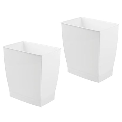 iDesign Small Plastic Bathroom Trash Can, Slim Rectangle Garbage Bin for Bedroom, Office, Dorm, 2-Pack, White