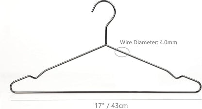Better to U 17 Inch Black Silver Metal Hanger Adult Clothes 20 Pack, 4.0mm Heavy Duty Shirt Blouse Hanger for Coat Suit, Space Saving Slim Wire Hanger for Camisole Trousers Dress