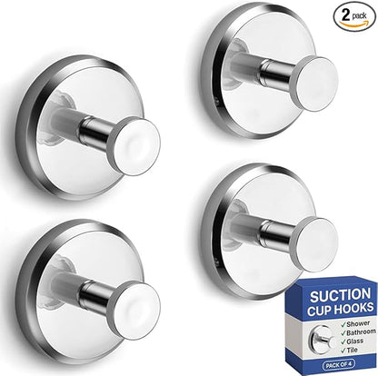 HOME SO Suction Cup Hooks for Shower, Bathroom, Kitchen, Glass Door, Mirror, Tile – Loofah, Towel, Coat, Bath Robe Hook Holder for Hanging up to 15 lbs – Waterproof & Rustproof, Chrome (4-Pack)