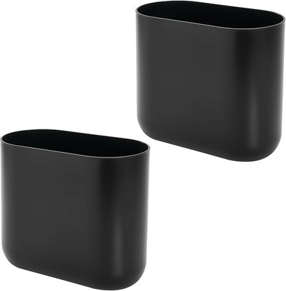 iDesign Small Slim Plastic Bathroom Trash Can, Garbage Can for Bedroom, Office, Desk, Dorm, 2-Pack, Black