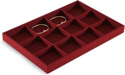 Dansmiy Linen 12 Grid Stackable Bangle Storage Tray, Bracelet Watch Display Tray, Jewelry Shop Counter Showcase Table Top Organizers, Makeup Table Drawer Insert Jewelry Tray