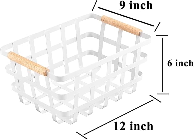 Wire Metal Baskets Farmhouse Baskets Storage Organizer Farmhouse fruit Bin Metal Wire Food Storage Basket Organizer for Kitchen Cabinets, Pantry