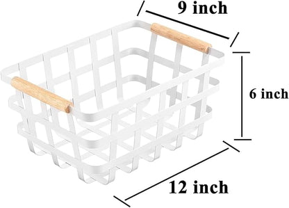 Wire Metal Baskets Farmhouse Baskets Storage Organizer Farmhouse fruit Bin Metal Wire Food Storage Basket Organizer for Kitchen Cabinets, Pantry