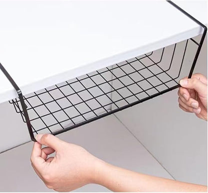 Under Shelf Storage Basket, Pantry Organizers and Storage Laundry Room Organization Under Cabinet Shelf Multipurpose Metal Under Shelf Wire Basket for Kitchen Office Desk (26cm/10in)