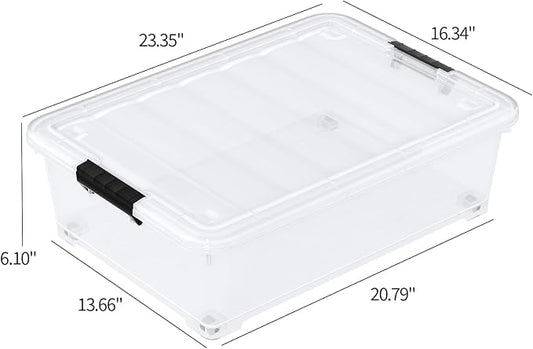 Zerdyne 25 L Clear Under Bed Storage Bins with Lids, 4-Pack Under Bed Plastic Latch Storage Box with Wheels
