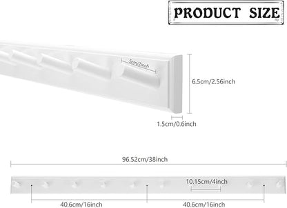 10 Hook Coat Rack Wall Mounted, Long 38 Inches Wooden Wall Coat Hanger with 10 Pegs, 16'' Hole to Hole Wall Coat Hooks for Hanging Towels, Hats, Backpacks, Clothing, Caps (White