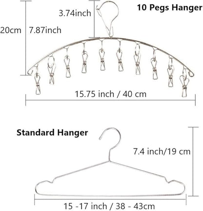 6 Pack Laundry Drying Hanger Rack, Stainless Steel Sock Underwear Peg Hanger with 10 Pegs Windproof Hokk