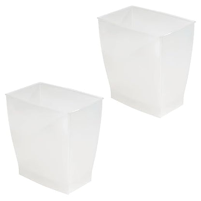 iDesign Small Plastic Bathroom Trash Can, Slim Rectangle Garbage Bin for Bedroom, Office, Dorm, 2-Pack, Frost