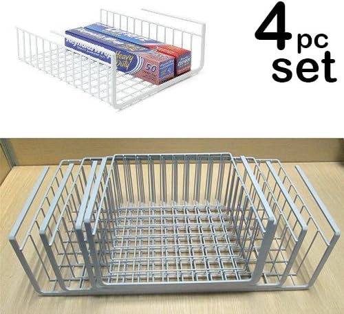 Modern Home Under Shelf Wire Storage Baskets – Hanging Organizer Rack for Cabinet, Pantry, or Closet – White Metal Basket for Kitchen, Towels, or Office – No Tools Required (Set of 4)