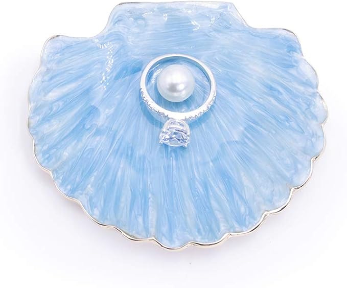 LARAINE Jewelry Tray Ring Display Holder Mermaid Trinket Dish Home Decorative Plate For Earrings Necklace Bracelet Organizer Display (Pearl Blue)