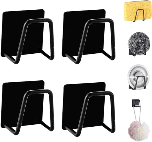LEFTSTARER 4 Pack Sink Sponge Holder for Kitchen Sink Caddy Premium SUS304 Stainless Steel Rustproof Waterproof Quick Drying Small Strong Adhesive Sponge Holder (4)