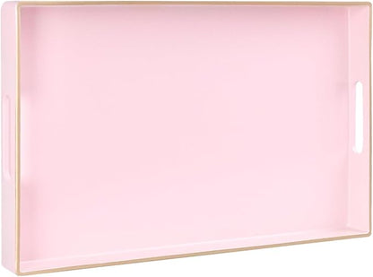 MAONAME Pink Serving Tray with Handles, Modern Decorative Tray for Coffee Table, Plastic Rectangular Trays for Ottoman, Bathroom, Decor, 15.8” x 10.2” x 1.4"
