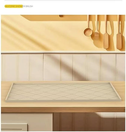 19" × 22" Under Sink Mats for Kitchen - Waterproof Under-Sink Organizers Sink Mat Protectors, Flexible Silicone Drip Tray Pet Food Mats Kitchen Bathroom Drawer Shelf and Cabinet Liner, Beige