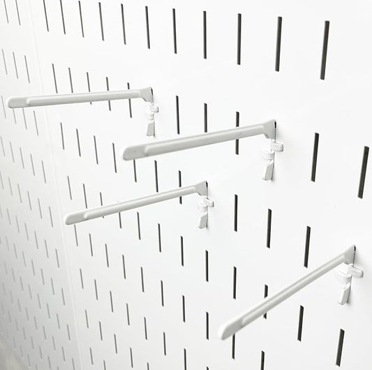 Wall Control Paint Brush Hook and Thread Spool Holder Storage Organizer Pegs Metal Pegboard - (4) Pack of Narrow 3.5-Inch Reach Slotted Peg Hooks for Paint Brushes and Spools (White)