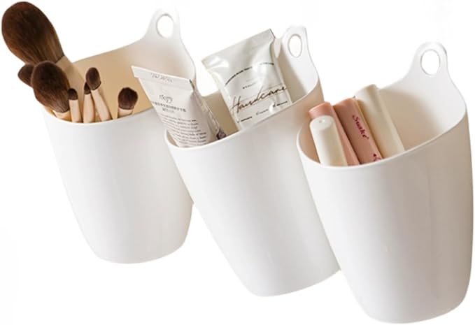 yaocoral 3 Pack Wall Toothbrush Holder for Bathroom Shower Organizer Hanging Cup Holder for Tooth Brush,Electric Toothbrush,Toothpaste,Razor,Makeup Brush,Pen,Adhesive Bucket Wall Organizer
