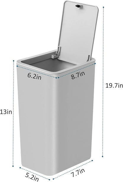 TIPGO Bathroom Trash Can with Lid, 10 Liter/ 2.6 Gallon Slim Garbage Can, Small Trash Bin Waste Basket with Pop-Up Lid for Kitchen, Bedroom, Living Room, Office (2 Pack, Grey)