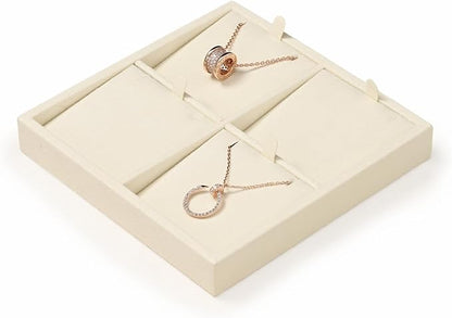 Oirlv Microfiber 4 Slots Jewelry Pendant Display Tray Jewelry Necklace Organizer Display Tray(Beige)