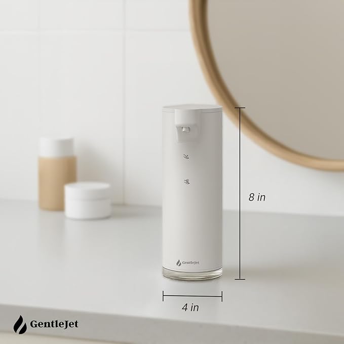 GentleJet EasyFoam Automatic Foaming Soap Dispenser - Rechargeable Automatic Soap Dispenser Touchless for Bathroom or Kitchen, Motion Sensor, 2 Levels, IPX5 Water-Resistant, 9.5oz (White)