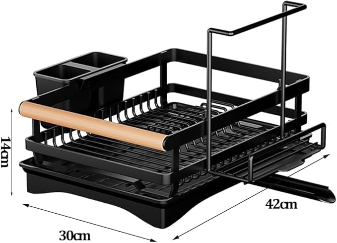 Dish Drying Rack for Kitchen Counter - Dish Drying Rack with Tray, Drying Rack for Kitchen Sink with Utensil Holder Swivel Spout, Black