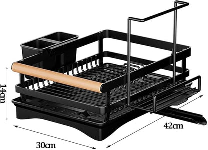 Dish Drying Rack for Kitchen Counter - Dish Drying Rack with Tray, Drying Rack for Kitchen Sink with Utensil Holder Swivel Spout, Black