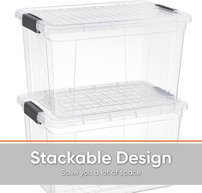 Superio Clear Storage Boxes with Lids, 14.25 Quart Plastic Container Bins for Organizing, Stackable Crates, BPA Free, Non Toxic, Odor Free, Organizers for Home, Office and Dorm, 6 Pack