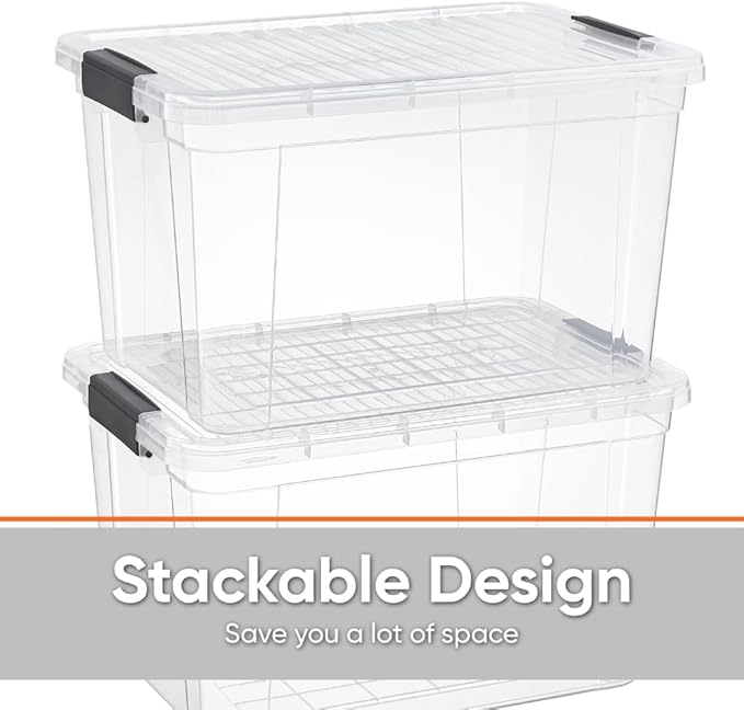 Superio Storage Bins with Lids- Clear Boxes for Organizing, Stackable Plastic Containers- BPA Free, Non-Toxic, Odor Free, Organizer for Home, Office, Dorm (6 Pack, 14.25 Qt)