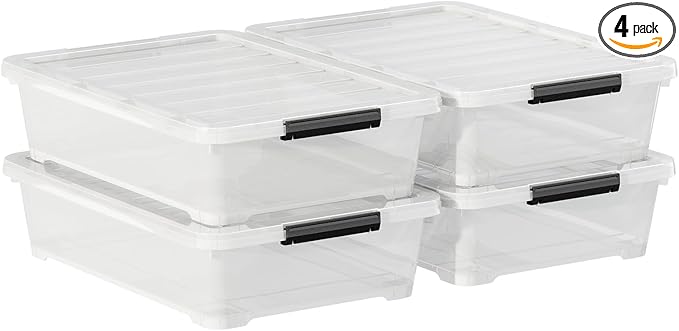 Tyminin 25 Quart Under the Bed Low Profile Storage Boxes, 4Pack Easy Rolling Under Bed Storage Containers Organizer for Clothes, Blankets, Shoe