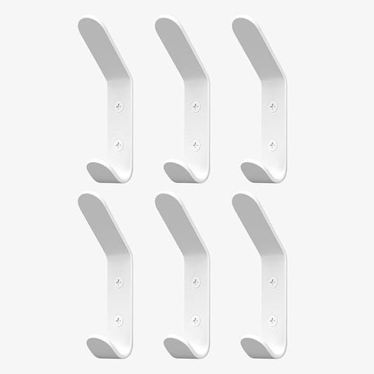 Homeforia Wall Coat Hook Rack - Set of 6 - White Metal Hooks for Hanging Coats - Hat Hooks - Hat Hangers for Wall