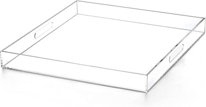 Extra Large Clear Acrylic Ottoman Tray with Cutout Handles 24x24 Inch Over-Sized King-Size Serving Tray Boot Organizer Decorative Tray for Living Room Bedroom,Bathroom and Kitchen Entryway