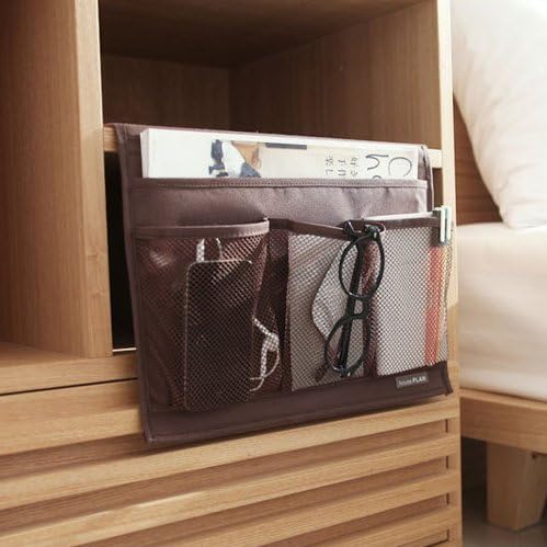 Meeall Bedside Storage Organizer with Pockets, Bedside Organizer Caddy for Remote Control, Table Cabinet, Phones, Magazines, Tablets, Accessories, Brown