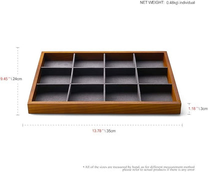 Oirlv 12 Grids Wood Jewelry Organizer Tray Stackable Jewelry Drawer Tray Bracelet/Watch Showcase Display Storage(Grey)