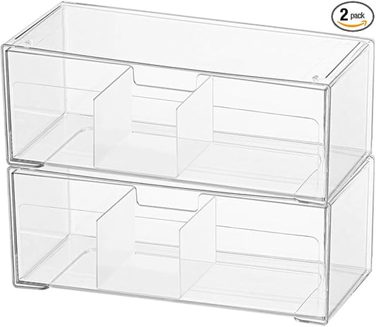 MORNITE Medicine Cabinet Drawer Organizer Set, 2-Tier Stackable Storage Drawers for Small Bathroom Mirror Toilet Wall Garage Vanity Cabinet - Clear
