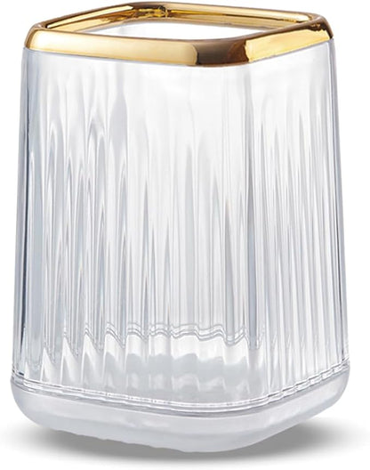 Acrylic Pen Holder, Cute Clear Desk Organizer for Pencils, Makeup Brushes Toothbrushes Storage Cup with Striped Design for Vanity Bathroom