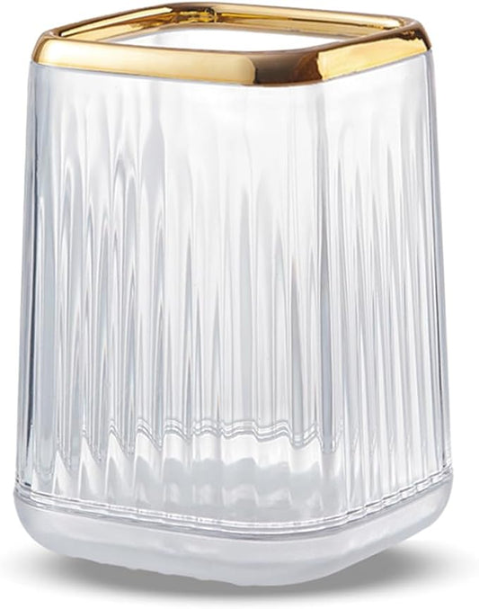 Acrylic Pen Holder, Cute Clear Desk Organizer for Pencils, Makeup Brushes Toothbrushes Storage Cup with Striped Design for Vanity Bathroom