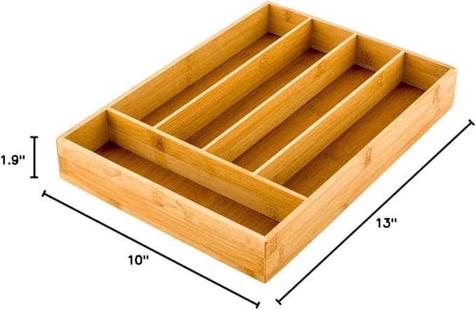 Restaurantware 13 x 10 x 1.9 Inch Silverware Tray 1 Durable Cutlery Tray - 5 Compartments Shatterproof Natural Bamboo Utensil Tray Chip-Resistant For Knives Forks And Spoons