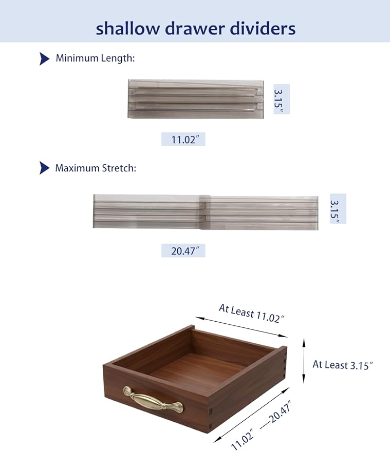 Smoke Grey Clear Drawer Dividers - 5 Pack Semi-Transparent Adjustable Plastic Separators with Residue-Free Adhesive - Non-Slip Organizer for Dresser, Office Desk, Kitchen & Tool Box (3" High)
