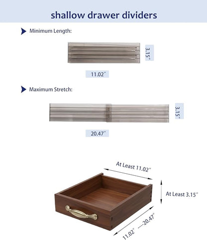 Smoke Grey Clear Drawer Dividers - 5 Pack Semi-Transparent Adjustable Plastic Separators with Residue-Free Adhesive - Non-Slip Organizer for Dresser, Office Desk, Kitchen & Tool Box (3" High)