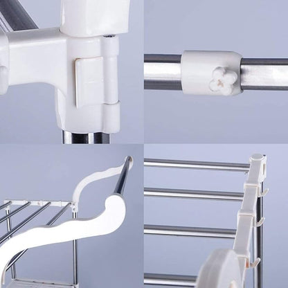 BAOYOUNI Adjustable Over Toilet Bathroom Organizer Above Washer Dryer Storage Shelf 2-Tier Space Saving Rack (24.4-40.55) W X 19.48 D X 68.11 H Inches, Ivory