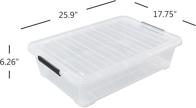 Minekkyes 4-Pack 40 Quart Large Plastic Under Bed Storage Bin, Underbed Box With Wheels/Lids, Clear
