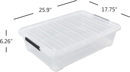 Minekkyes 4-Pack 40 Quart Large Plastic Under Bed Storage Bin, Underbed Box With Wheels/Lids, Clear