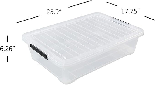 Minekkyes 4-Pack 40 Quart Large Plastic Under Bed Storage Bin, Underbed Box With Wheels/Lids, Clear